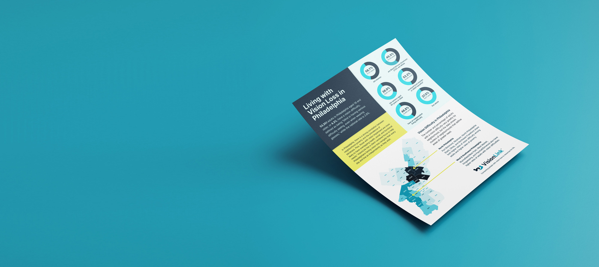 Photorealistic illustration of a flyer created for VisionLink's study on vision loss in Philadelphia.