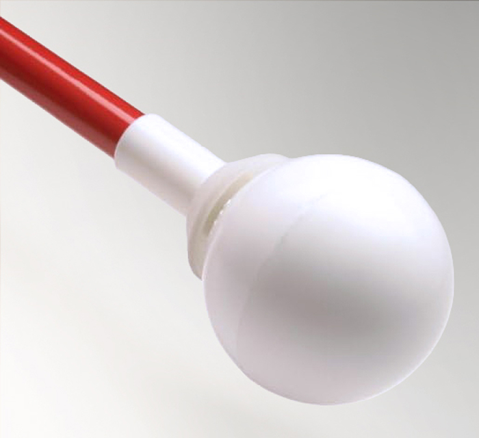 A photo of a rolling ball tip for a cane.